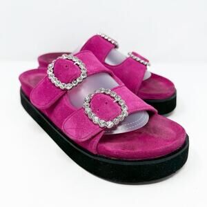 Maje Pink Suede Flat Chunky Sandals EU Size 40 Cushioned Insole w Arch Support